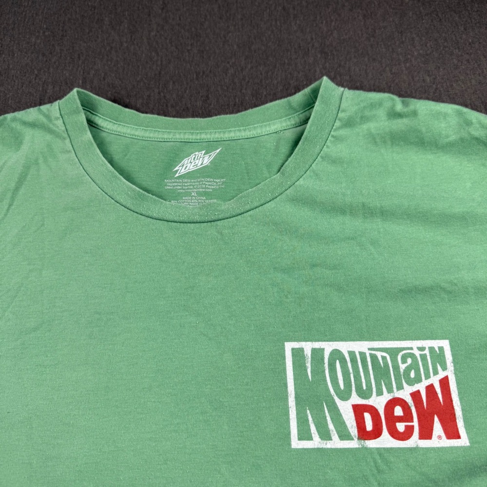 Mountain Dew Mens XL Green Graphic T-Shirt Do The Dew Vintage Style Logo 2018
